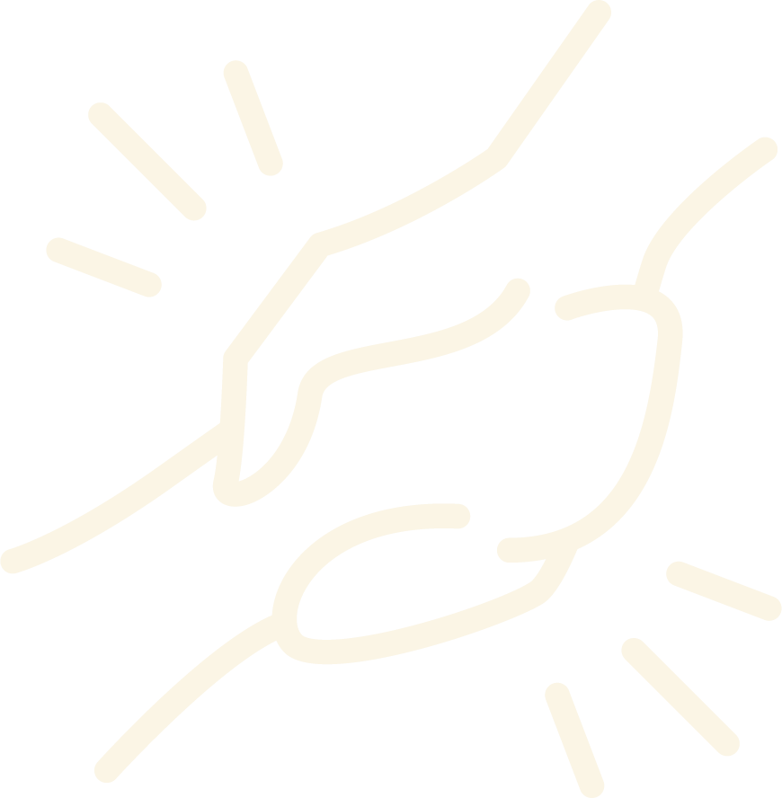 Outline drawing of two hands clasping each other symbolising symbolising service.