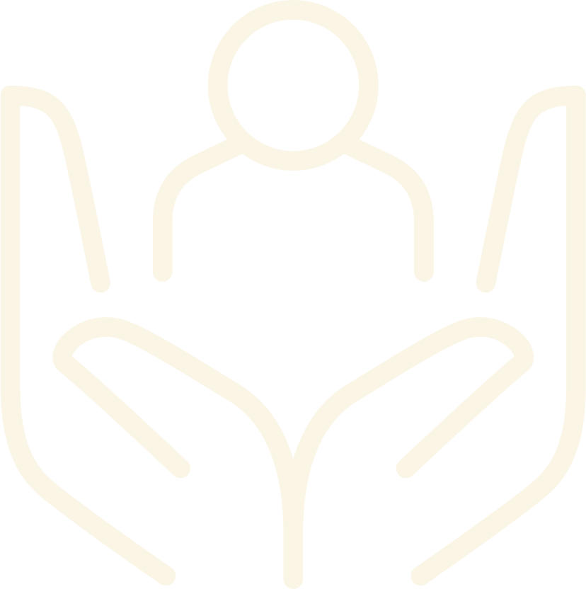 Line drawing of a person inside two hands, symbolising stewardship..