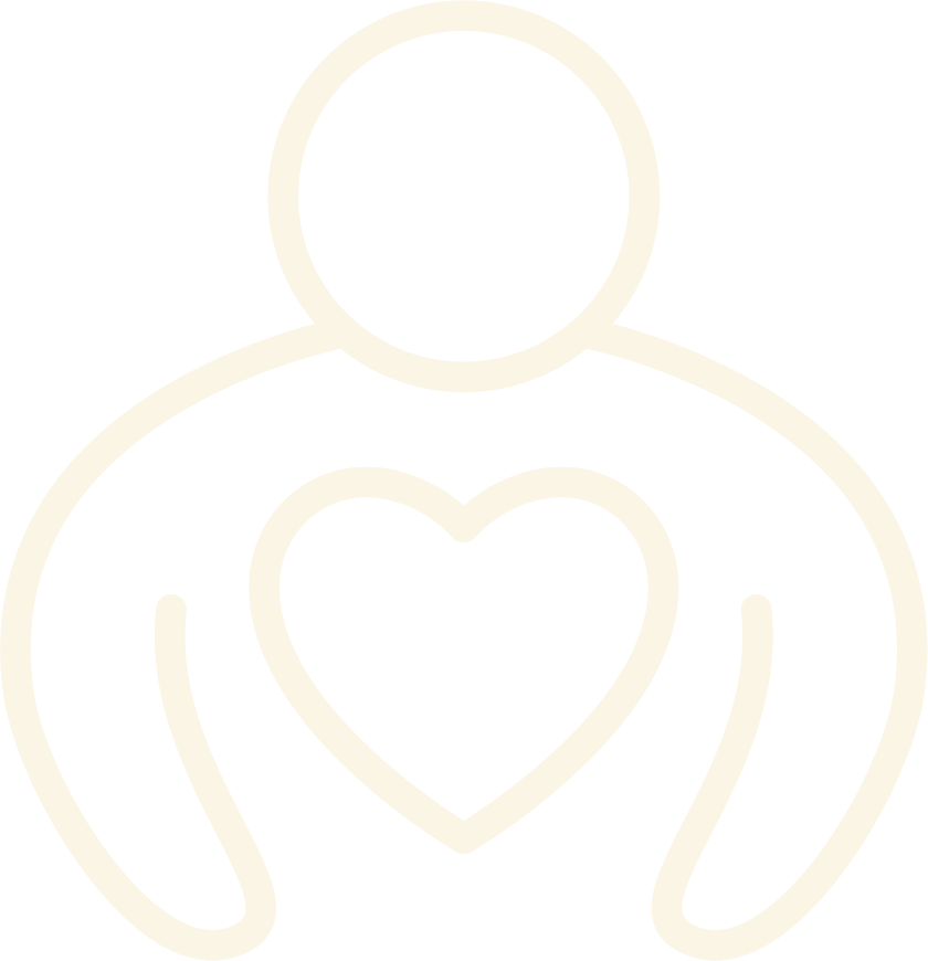 Line drawing of a person with a heart in the center of their chest, symbolising love.