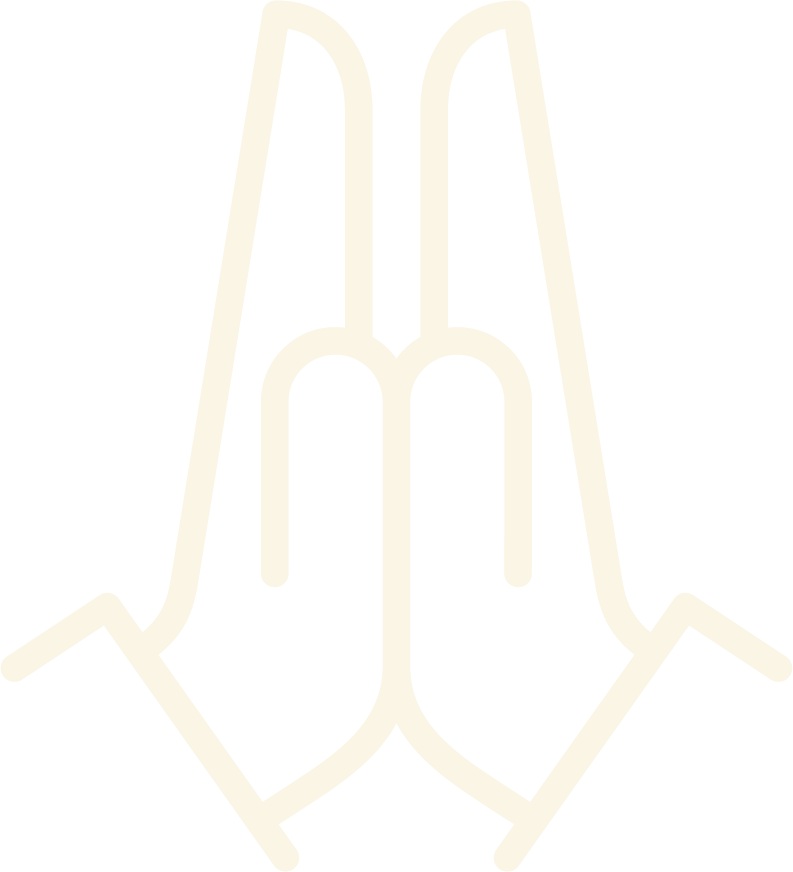 A white neon outline of two hands pressed together in prayer or a gesture of respect, symbolising hope.