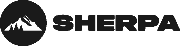 Sherpa logo with mountain icon and text on black background