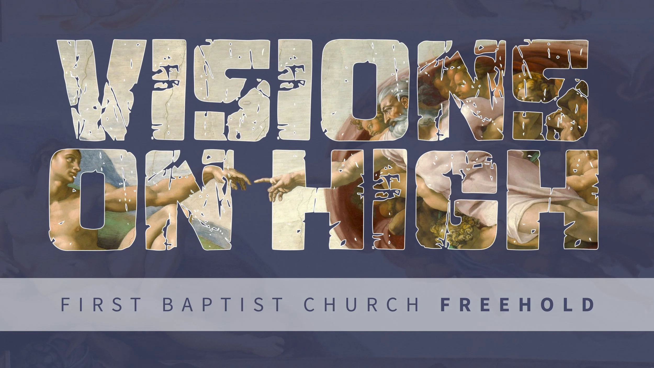 Text overlay that says "WE ARE THE BRIDE" with a background of a religious scene, including Jesus and others, at First Baptist Church in Freehold.