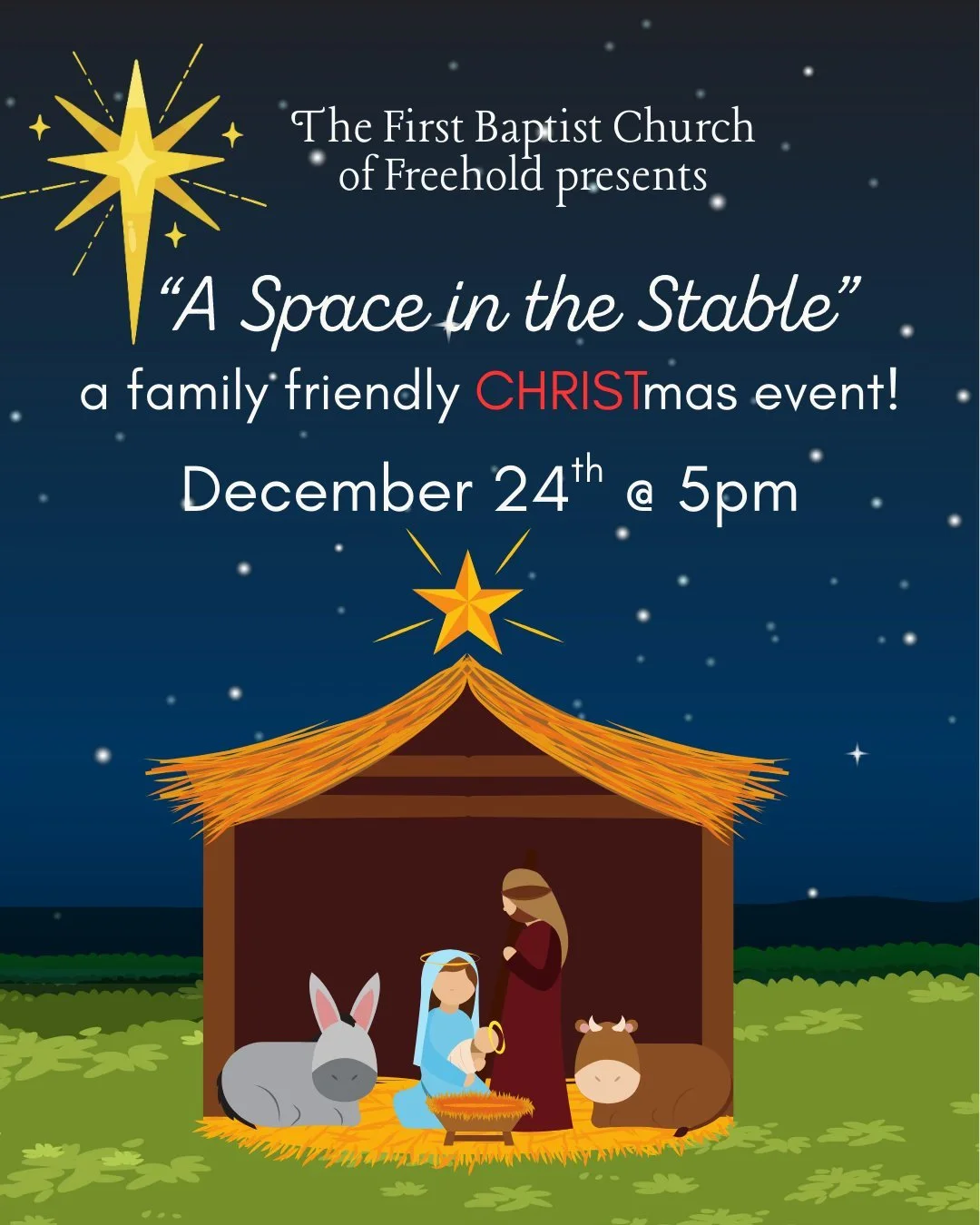 We are excited to offer TWO worship experiences on Christmas Eve this year!  Our family-friendly service at 5pm is a 45-minute service of storytelling, familiar carols, cookies, and cocoa (stuffed animals and PJs welcome!). Or, join us for our tradit