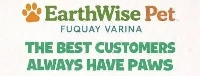 A sign for EarthWise Pet with logo and slogan 'The best customers always have paws'.