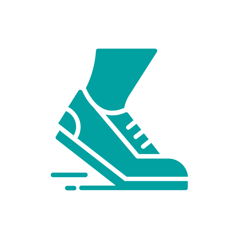 Icon of a shoe pressing down on a pedal, indicating brake or stop action.
