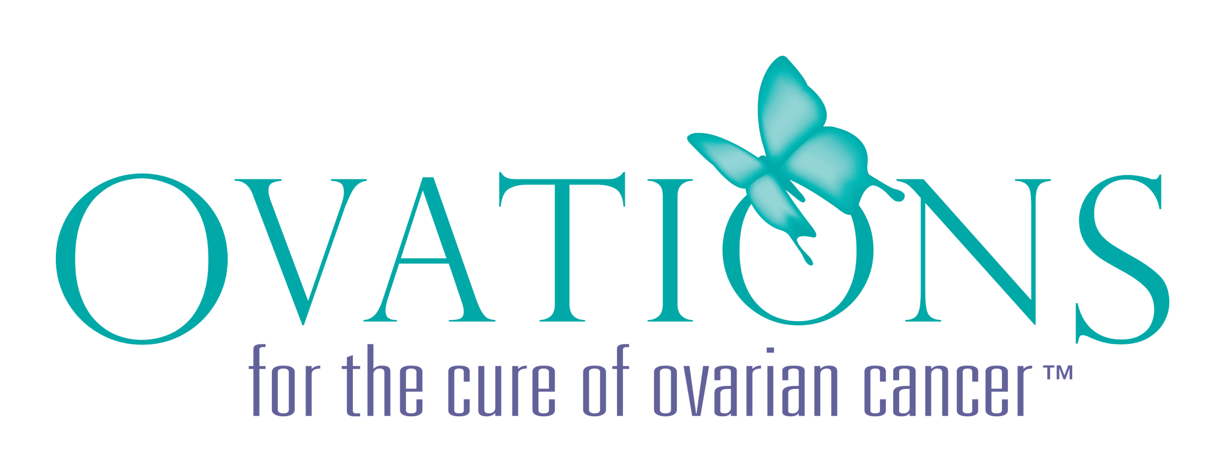 Logo for Ovarion's for the cure of ovarian cancer, with a teal butterfly.