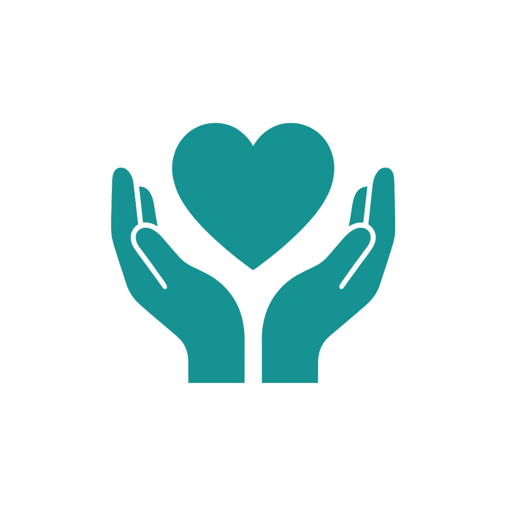 Two hands holding a heart icon.