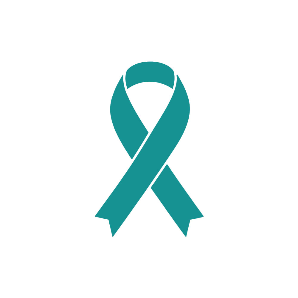  teal awareness ribbon on a white circular background.