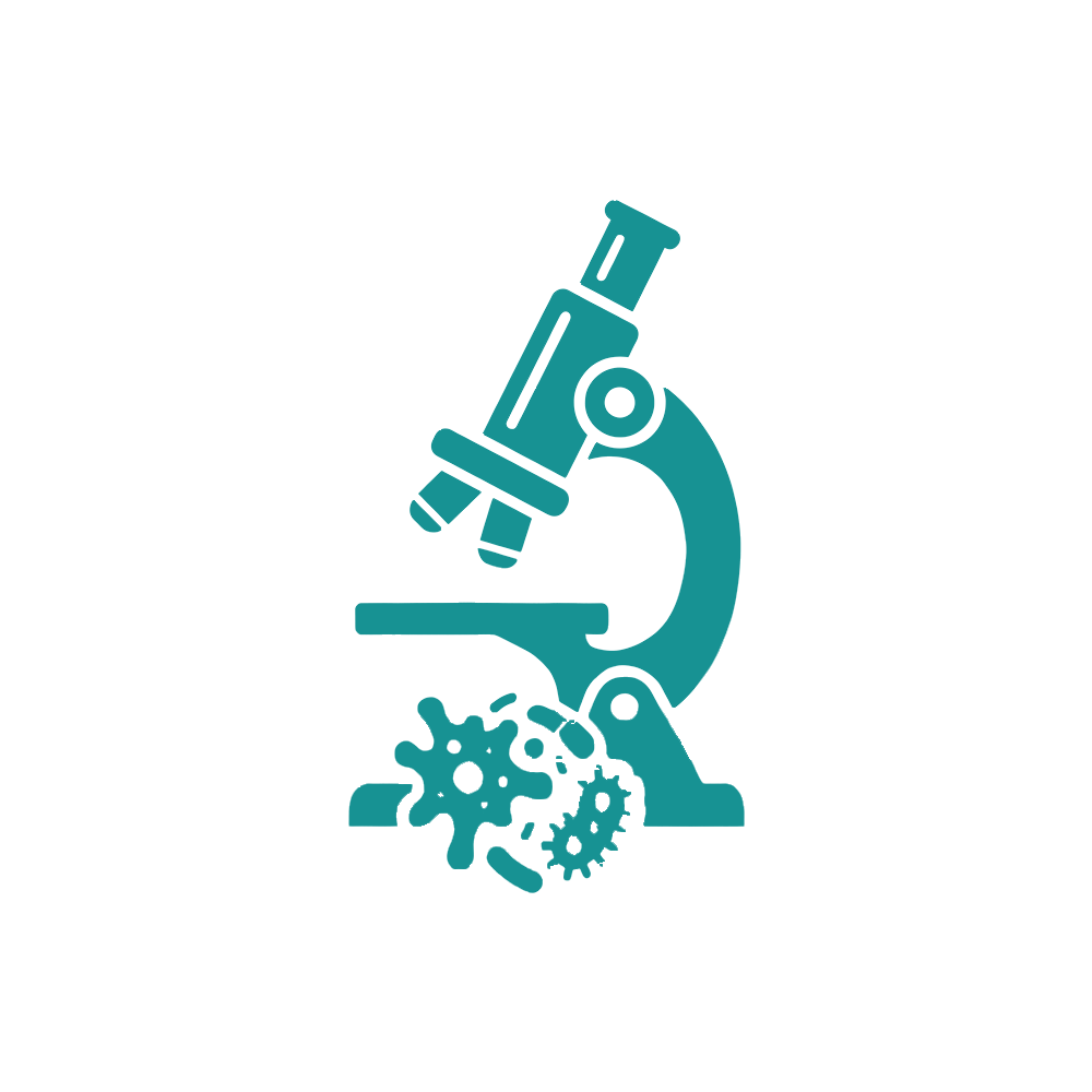 Icon of a microscope with bacteria or germs underneath.