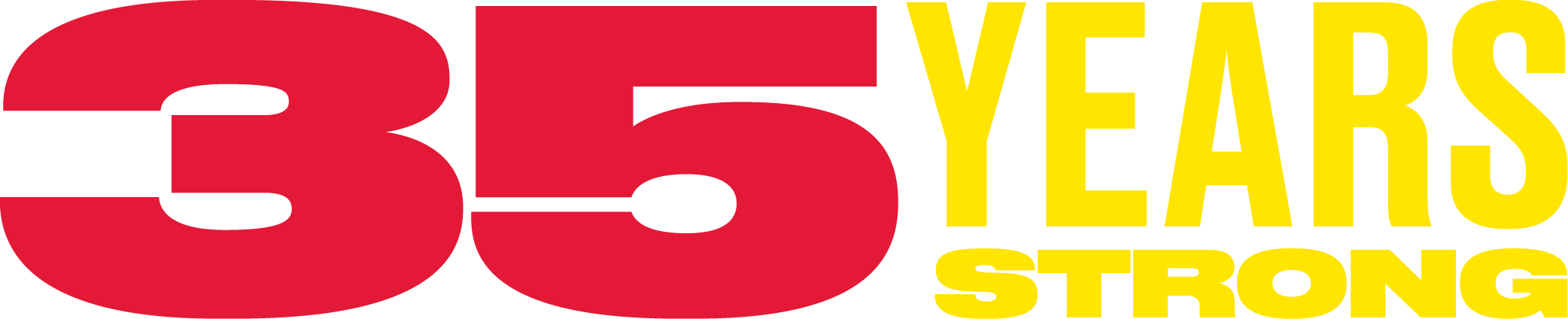 Logo with large red number '35', the word 'YEARS' in yellow, and 'STRONG' in yellow below