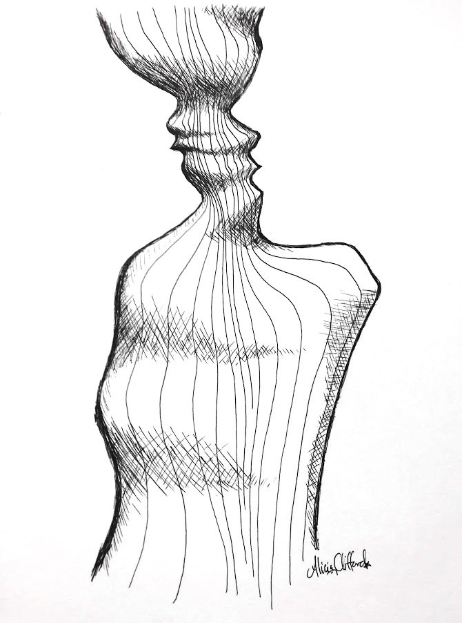 pen drawing | optical illusion art | figure vase illusion | Rubin vase drawing | surreal portrait | ink drawing | negative space art | original drawing for sale | Alicia Maye Art