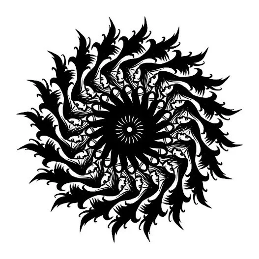 "Again and Again" — digital illustration by Alicia Maye. Feral botanical mandala with hidden faces in radial symmetry. Created with iPad Pro