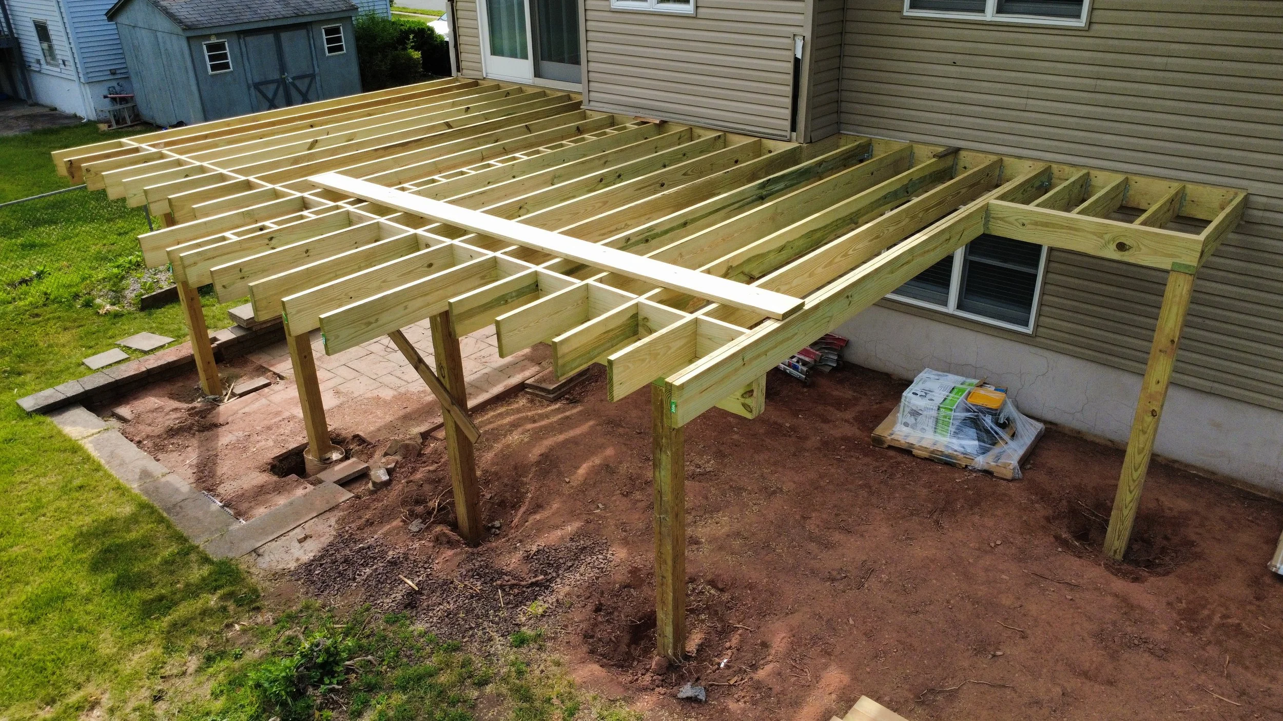 (Before shot) Built Pressure Treated frame for all new decking