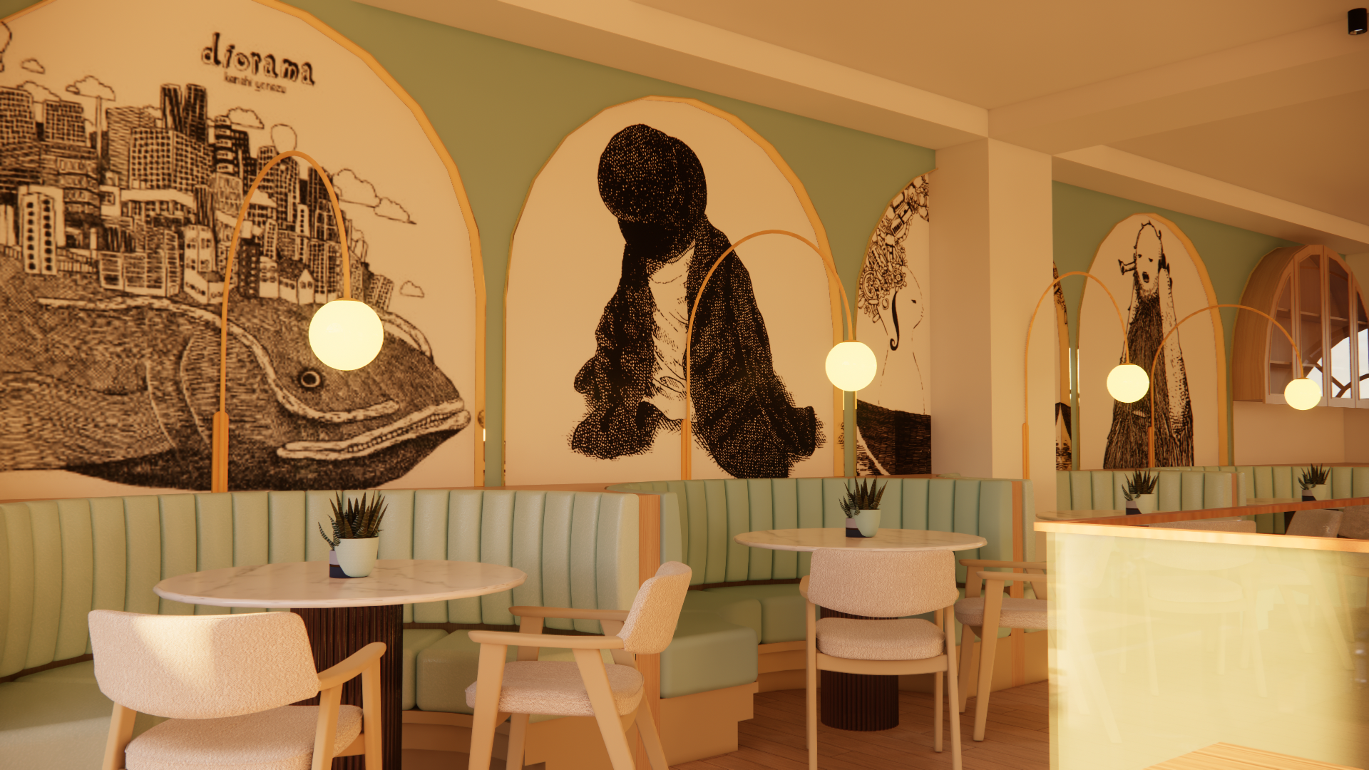 Mezzanine Dining Area / Mural Wall
