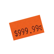 A bright orange price tag displaying the price $999.99 with a small asterisk.