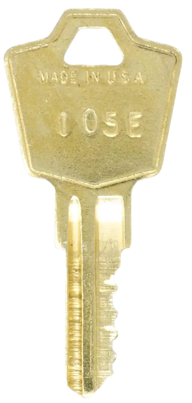 Close-up of a brass key with the engraving 'MADE IN U.S.A' and the brand name 'U OSE' on the head.