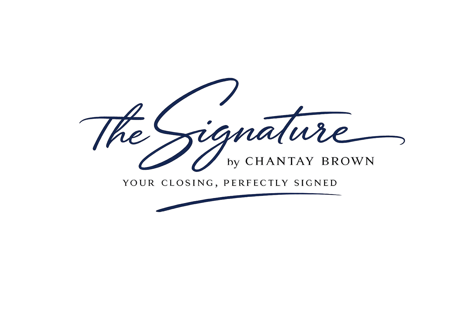 Cover page of a book or presentation titled 'The Signature' by Chantay Brown, with subtitle 'Your Closing, Perfectly Signed' displayed on a dark abstract background with colorful geometric and light effects.
