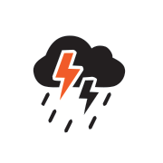 Weather icon with a dark cloud, lightning bolt, and rain