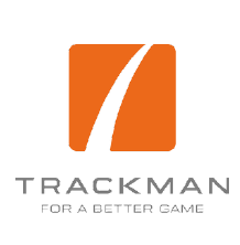 Trackman logo with orange square background and black curved line