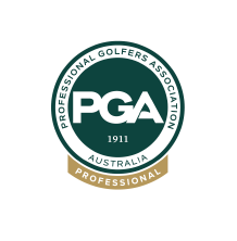 PGA Australia logo with a circular design, featuring the text 'PROFESSIONAL GOLFERS ASSOCIATION 1911 AUSTRALIA' surrounding a green circle with 'PGA' in the center.