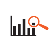 Icon of a bar chart with a magnifying glass focusing on one of the bars.