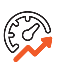 A speedometer with an upward arrow, indicating growth or increase.