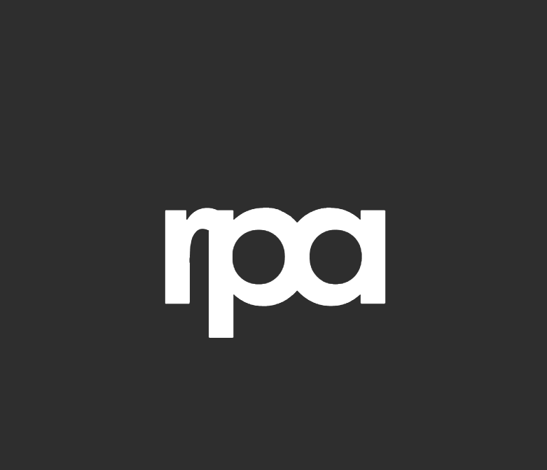 Black background with white lowercase 'rpa' in the center.