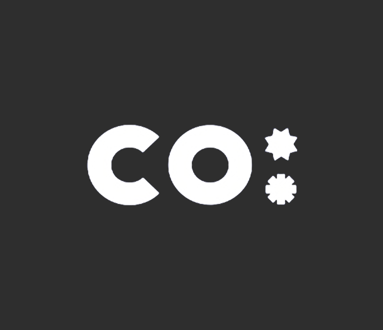 The word 'CO' with two gear icons representing the letters 'o' and 'c' on a black background.