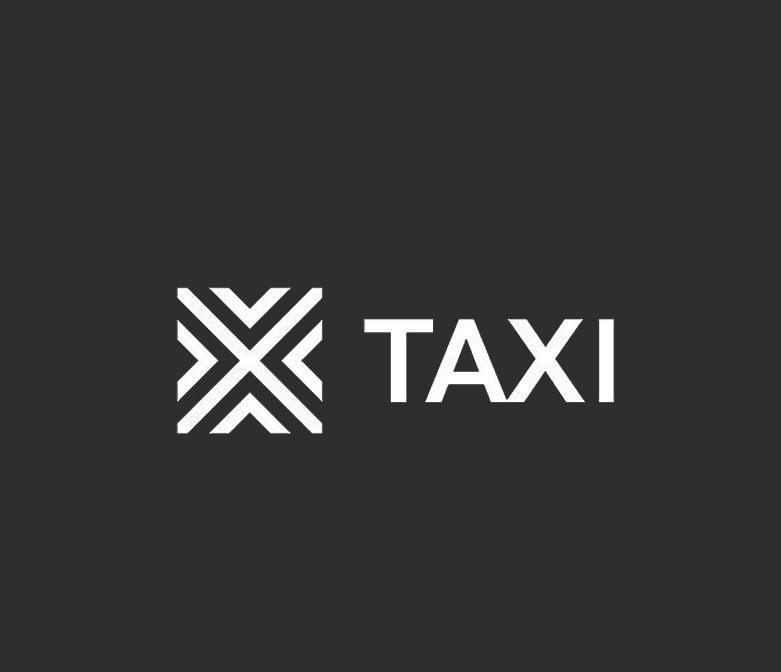 A black background with a white geometric logo next to the word 'TAXI' in white capital letters.