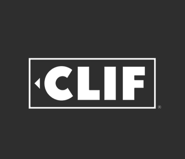 Black background with the word 'CLIF' in bold white letters inside a rectangle, with a small left-pointing triangle to the left of the word.
