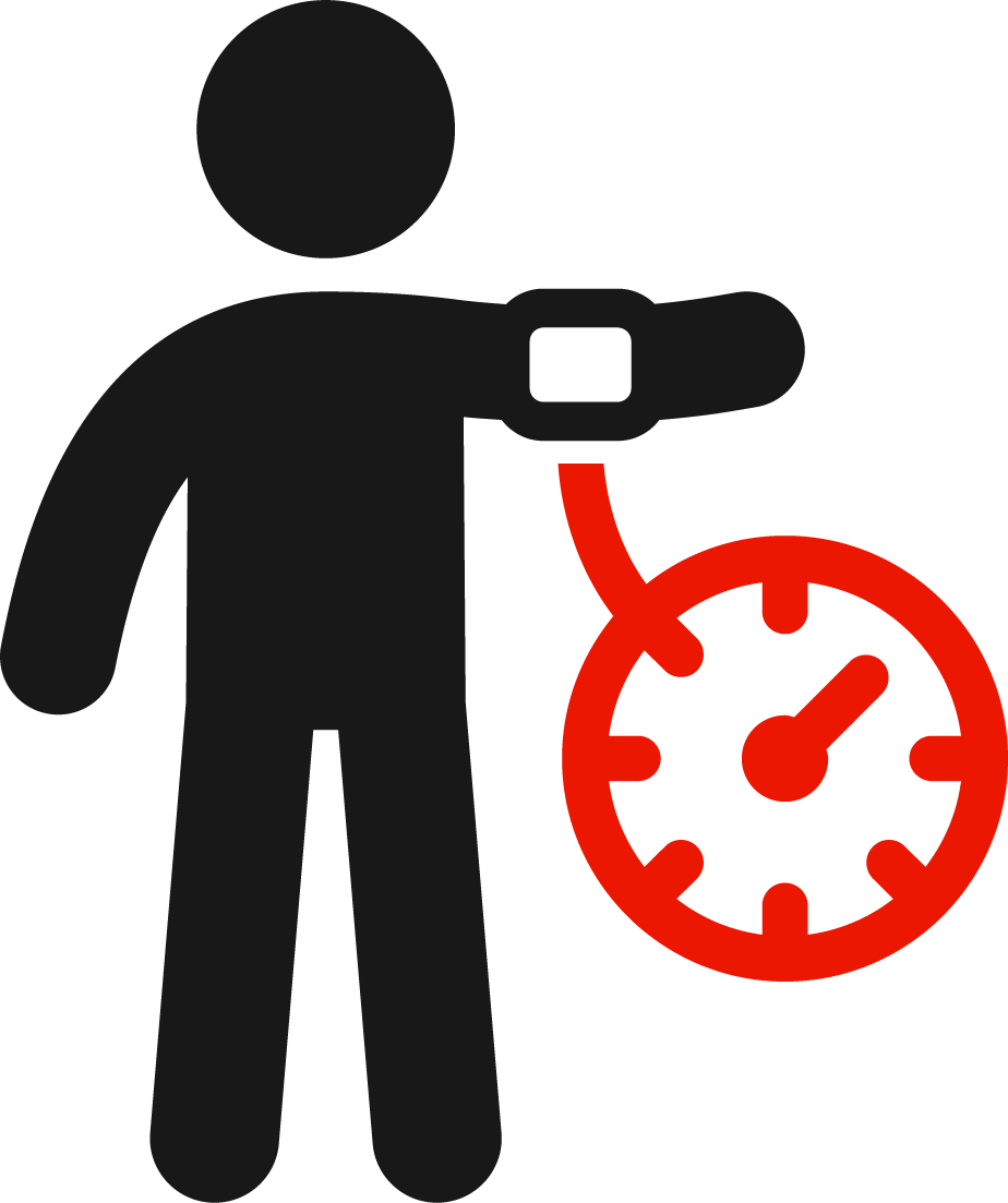 Silhouette of a person holding a stopwatch with a red outline, indicating urgency or time sensitivity.
