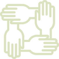 Four hands arranged in a square, each with a different orientation.