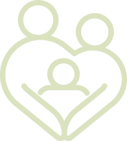 Outline of a heart shape with three human figures inside, one at the top and two below, representing family or togetherness.