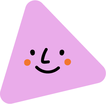Cute purple triangular character with a smiling face, black eyes, and orange cheeks.