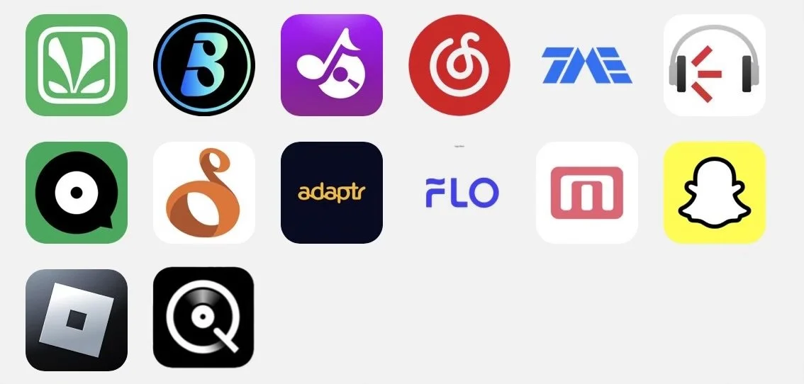 A collection of various app icons arranged in three rows on a light gray background.
