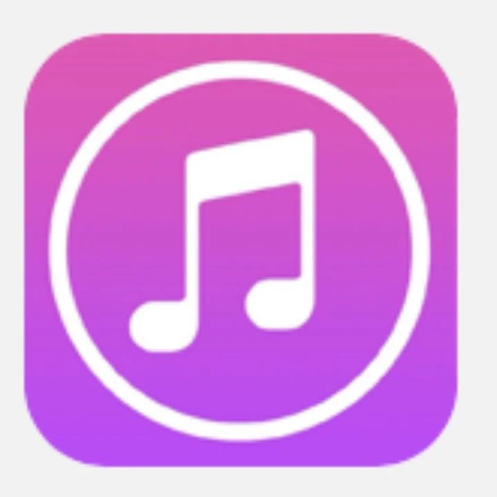 Apple iTunes icon with pink and purple gradient background and white musical note inside a circle.