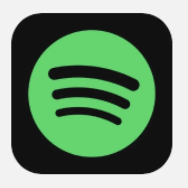 Logo of Spotify, a green circle with three curved black lines, on a black square background.