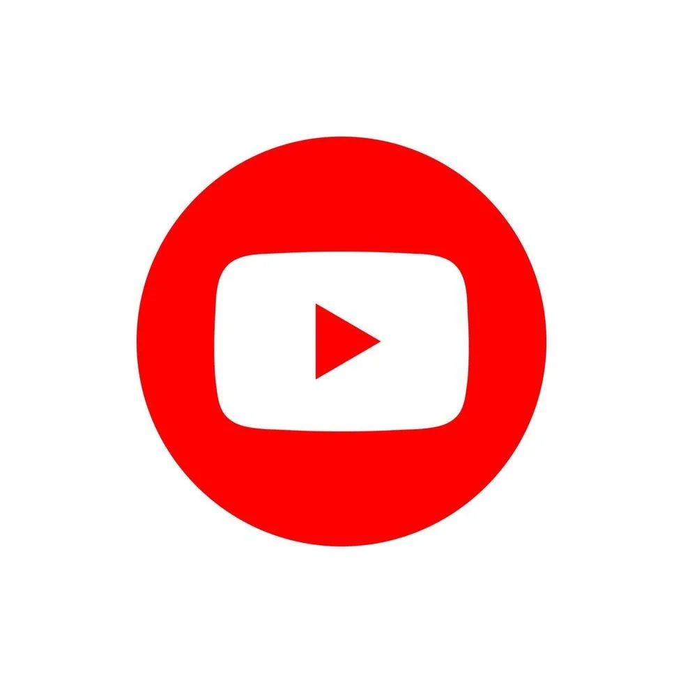 YouTube logo surrounded by a red circle on a white background.