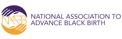 Logo of the National Association for the Advancement of Black Birth with a stylized face in purple and yellow.