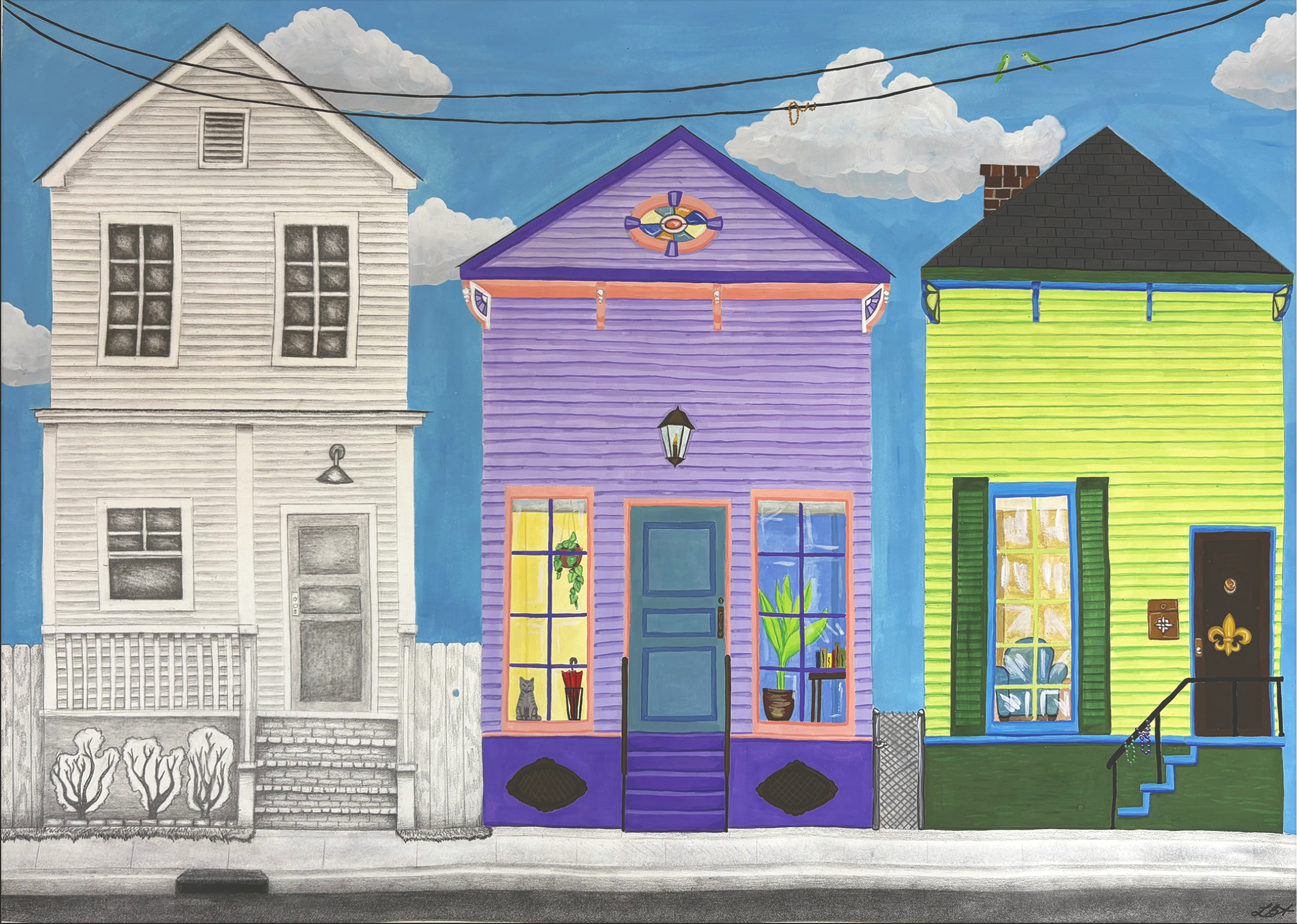 This work references the redevelopment of homes in the East Carrolton neighborhood following the aftermath of Hurricane Katrina. Many homes that were rebuilt post-Katrina omit the classic architecture that New Orleans homes are known for. 
c. 2025, 2