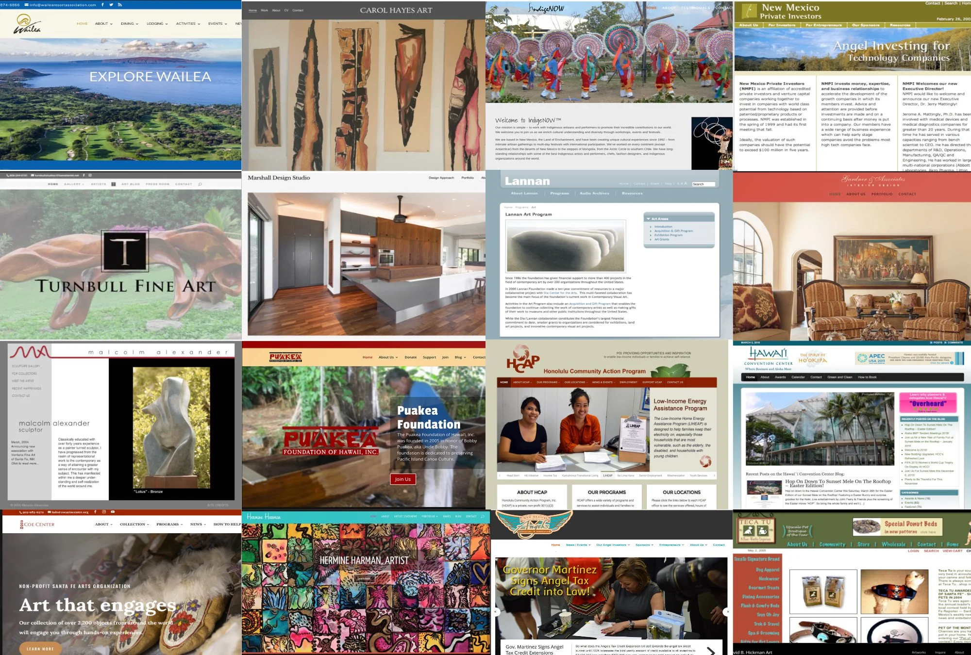 a collage of 16 website screenshots, developed by bare feet studios, from 2003 to 2026.
