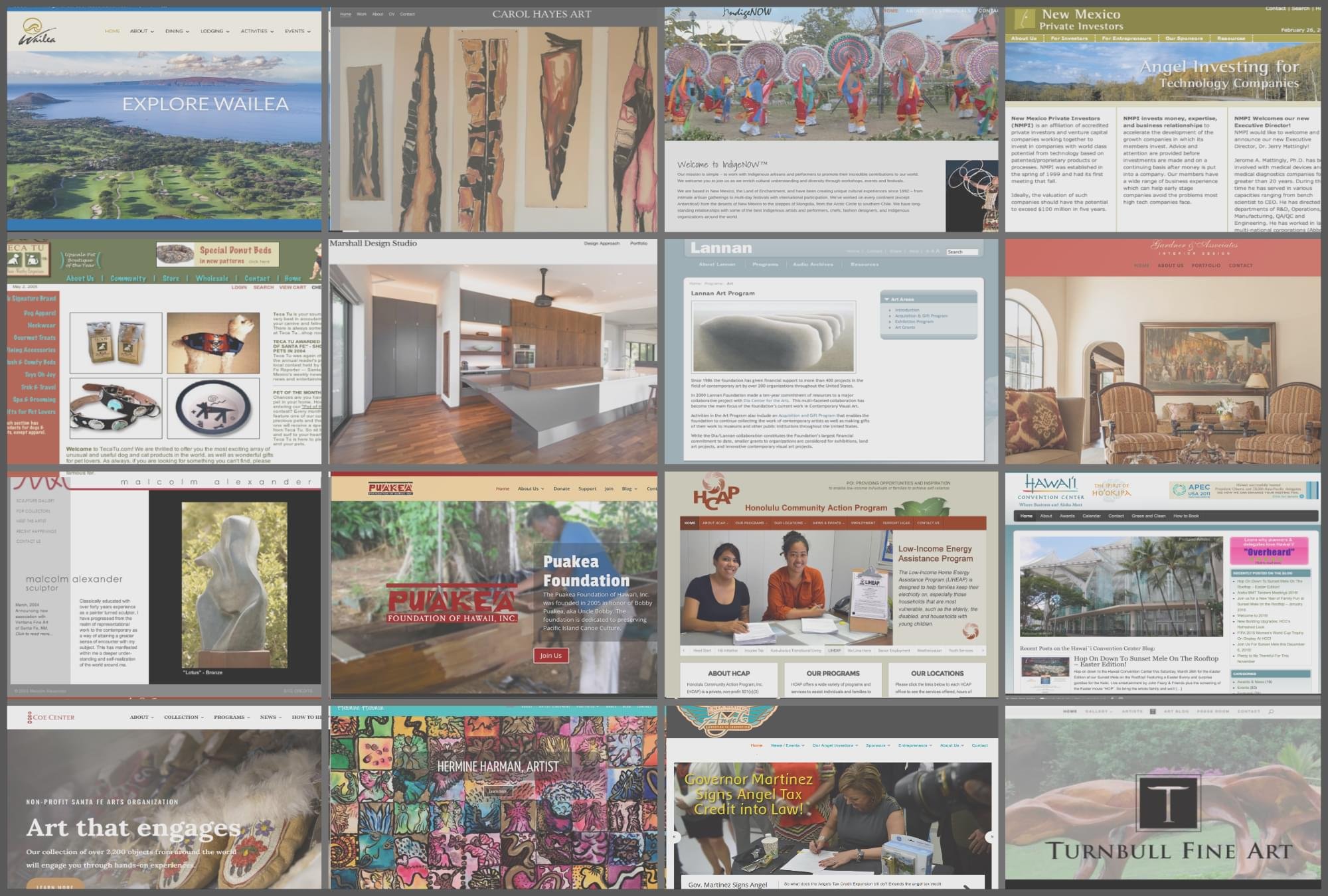 collage of 16 screenshots of websites developed by bare feet studios