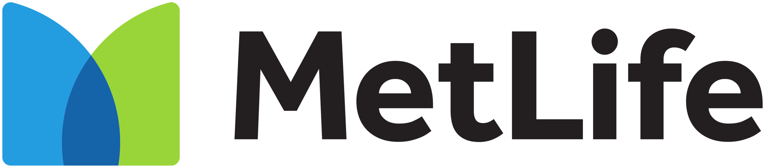 Mettlife logo with overlapping blue and green abstract shapes