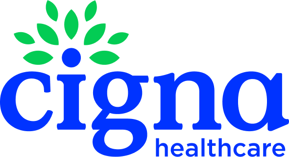 Cigna Healthcare logo with a stylized tree and text in blue and green.