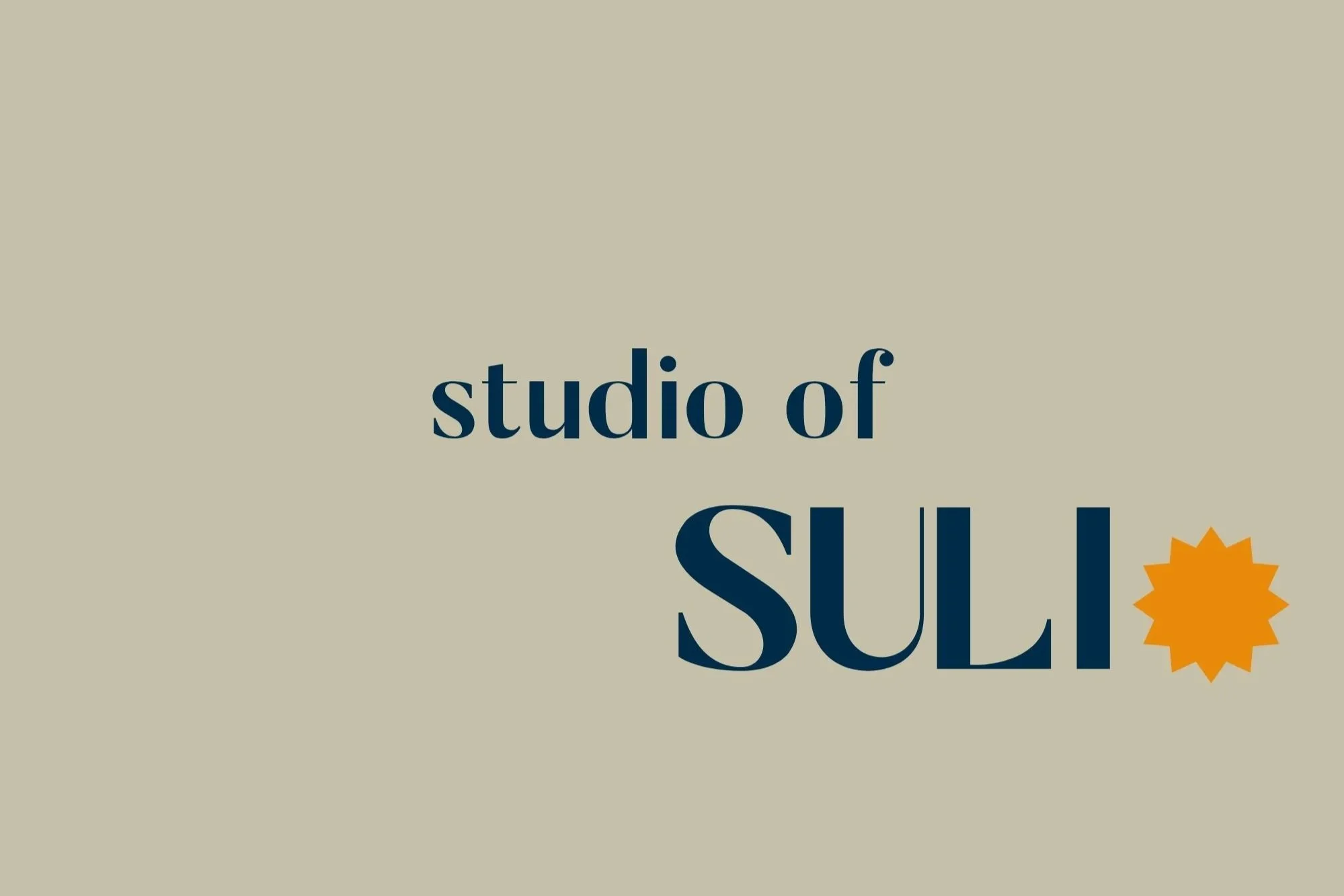 A logo that reads 'studio of SULI' with a small orange sun icon on the right side.