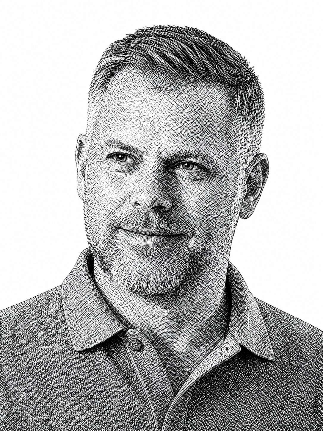 Black and white illustrated portrait representing Birch Management, a Washington, DC property management company.