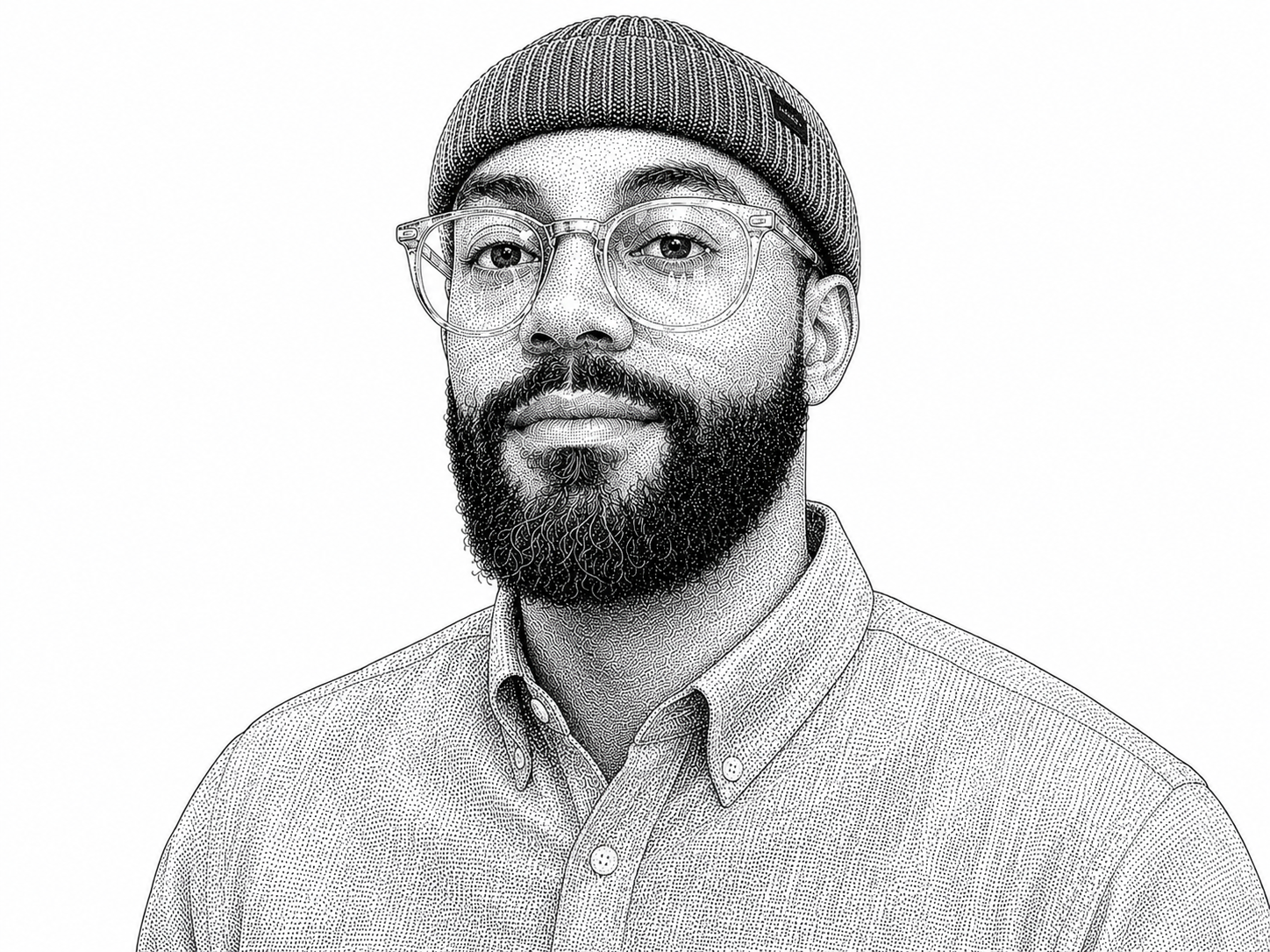 Black and white illustrated portrait representing Birch Management, a Washington, DC property management company.