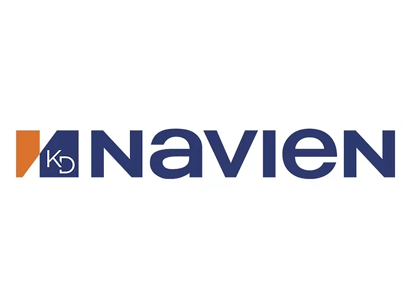 Navien company logo with dark blue text and orange accents on a white background.
