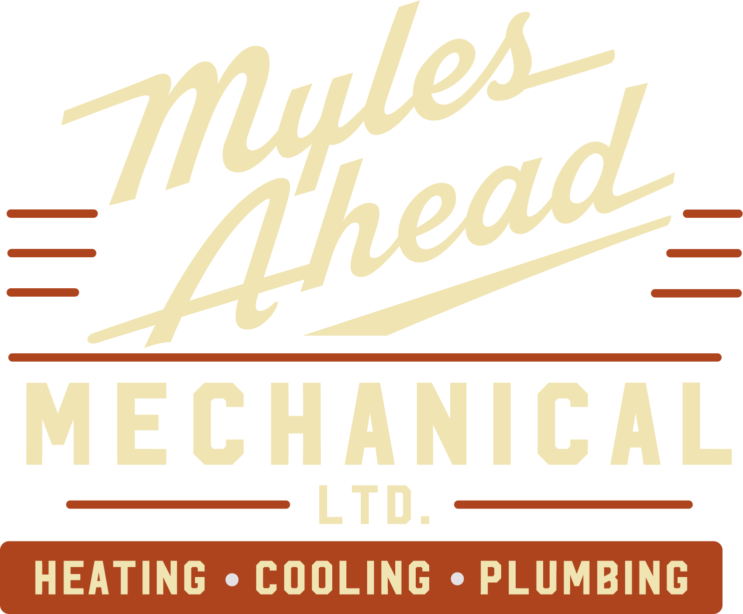 Logo for Myles Ahead Mechanical, LTD with text indicating services in heating, cooling, and plumbing.