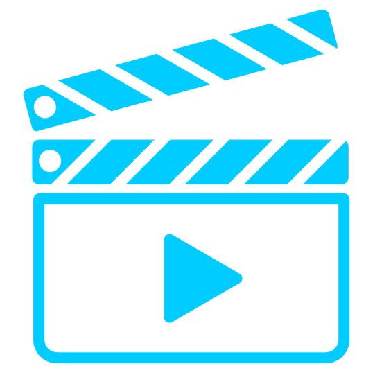 Icon of a film clapperboard with a play button in the center.